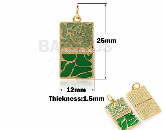 Micropavé CZ Rectangular Pendant,18K Gold Filled Green Enamel Pendant,Enamel Necklace,Green Leaf Pendant,DIY Jewelry Accessories,25x12x1.5mm