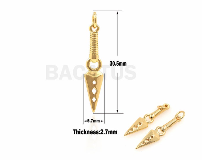 1PCS 18K Filled Gold Sword Necklace, Gothic Jewelry, Dagger Charm, Gothic Dagger Pendant, Suitable For Jewelry Making Supplies 30x5.7x2.7mm
