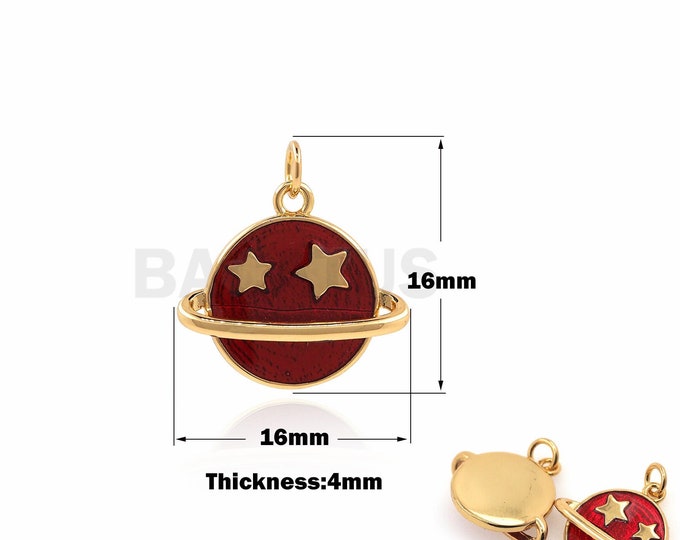 18K Gold Filled Enamel Planet Necklace, Saturn Ring Pendant, Star Charm, Star Ring Necklace, Planet Pendant, Saturn Charm, 16x16x4mm