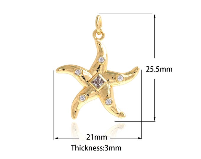 1pcs Starfish Pendant Beach Charms, Starfish Necklace,18K Gold Filled Beach Jewelry, Starfish Jewelry,DIY Jewelry Supplies