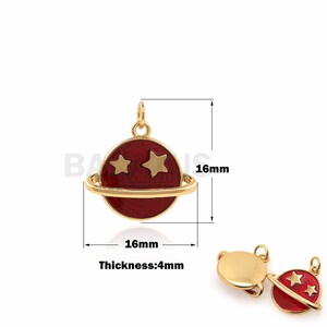 18K Gold Filled Enamel Planet Necklace, Saturn Ring Pendant, Star Charm, Star Ring Necklace, Planet Pendant, Saturn Charm, 16x16x4mm
