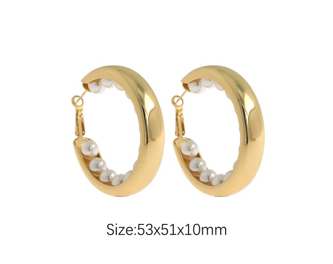 1 pair Gold Dainty C Stud Earrings,18K Gold Filled Pearl C Stud Earrings,Simple Stud  Earrings,Gift for Her,53x51x10mm