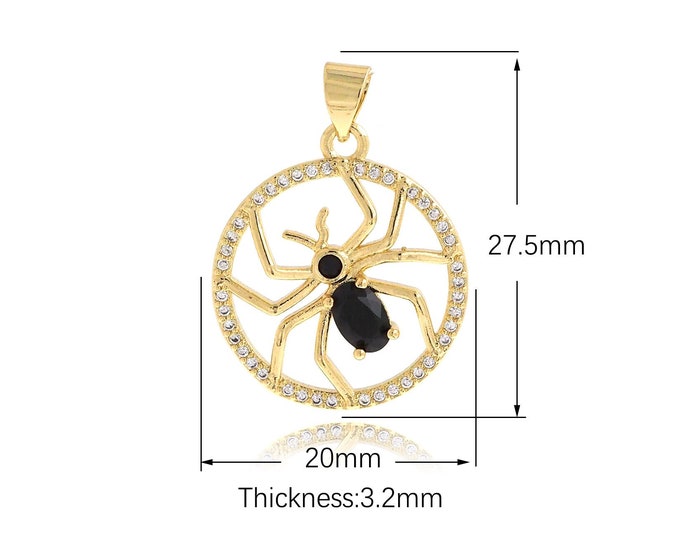 Spider Pendant, 18K Gold Filled Spider Web Necklace,Micropavé CZ Web Charm, Spider Charm,Insect Necklace,DIY Jewelry Supplies,27.5x20x3.2mm
