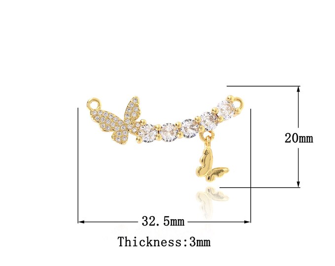 18K Gold Filled Insect Pendant Micropavé CZ Small Gold Butterfly Necklace Butterfly Necklace,DIY Jewelry Supplies,32.5x20x3mm