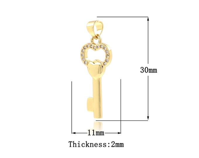 Key Pendant,Gold Dainty Key Charms,18K Gold Filled Simple pendant Bracelet Necklace for DIY Jewelry Making Supply,30x11x2mm