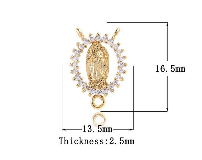 MicroPave CZ Pearl Religious Pendant,18K Gold Filled Round Charm,Marry Mother Pendant,DIY Jewelry Supplies