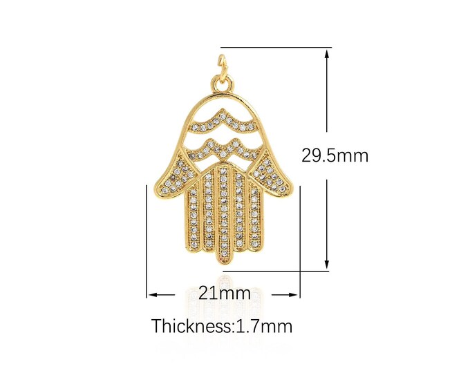 MicroPave CZ Hamsa Pendant,18K Gold Filled Tiny Hamsa Necklace and Bracelet,Jewelry Supplies 29.5x21x1.7mm