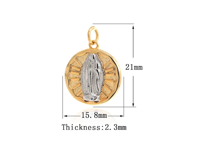 18K Gold Filled Virgin Mary Pendant,Gold Dainty CZ Religion Charms,Catholic Charm Bracelet Necklace for DIY Jewelry Supply,21x15.8x2.3mm