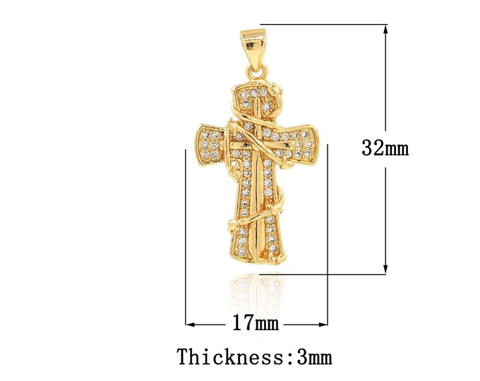 18K Gold Filled CZ Cross Pendant,Gold Dainty Religion Charms,Christian Charm Bracelet Necklace for DIY Jewelry Making Supply