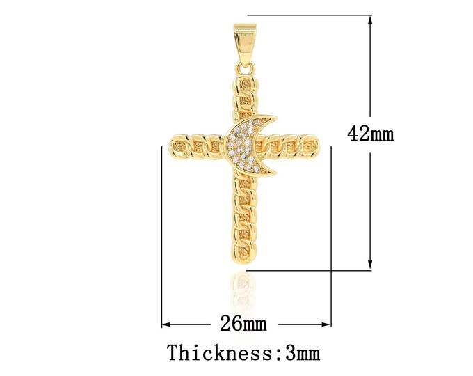 18K Gold Filled Cross Pendant,Gold Dainty CZ Religion Charms,Moon Charm Bracelet Necklace for DIY Jewelry Making Supply