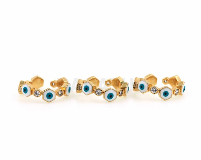 18K Gold Filled Enamel Magic Eye Ring, Magic Eye Charm, Enamel Charm, Micropavé CZ Gold Open Ring, Adjustable Ring, Special-Shaped Ring