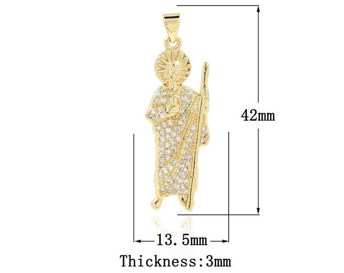 18K Gold Filled CZ Saint Jude Pendant,Gold Dainty St.Juda Charms,Religion Charm Bracelet Necklace for DIY Jewelry Making Supply