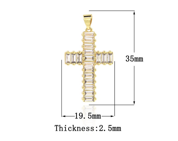 18K Gold Filled Cross Pendant,Gold Dainty CZ Religion Charms,Christian Charm Bracelet Necklace for DIY Jewelry Making Supply