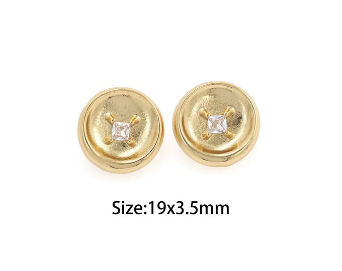 1Pair Coin Stud Earrings, Round Stud Earrings,18K Gold Filled Round Earrings  Polygonal Earrings Gift for Her,Round Earrings,19x3.5mm