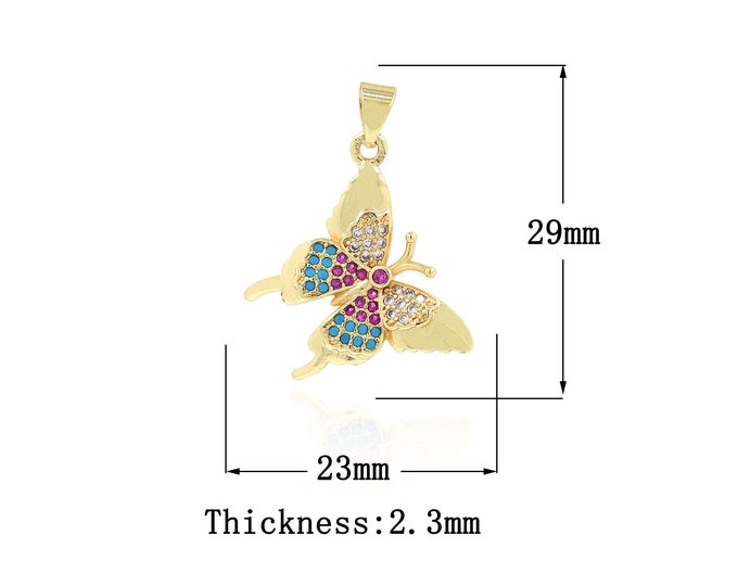 18K Gold Filled Butterfly Pendant,Gold Dainty Butterfly Charms,CZ Butterfly Charm Bracelet Necklace for DIY Jewelry Making Supply