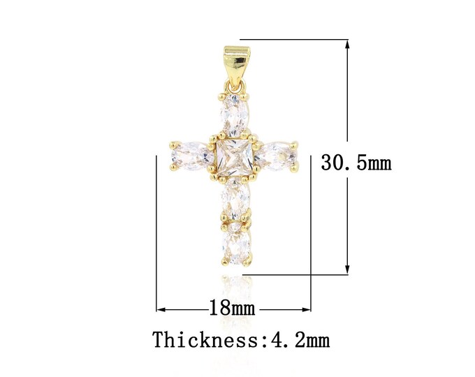 18K Gold Filled CZ Cross Pendant,Gold Dainty Religion Charms,Christian Charm Bracelet Necklace for DIY Jewelry Making Supply