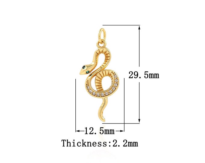 18K Gold Filled CZ Snake Pendant,Gold Dainty Snake Charms,Snake Charm Bracelet Necklace for DIY Jewelry Making Supply