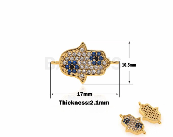 1PCS DIY Jewelry Making Cubic Zirconia Hamsa Hand Connector Finger Charm Pavement CZ Charm Fatima Connector 10.5*17*2.1mm