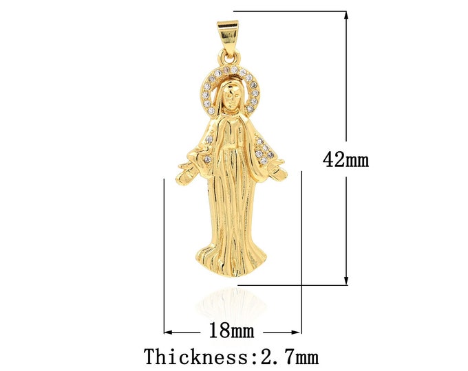 18K Gold Filled Virgin Mary Pendant,Gold Dainty Religion Charms,CZ Catholic Charm Bracelet Necklace for DIY Jewelry Making Supply