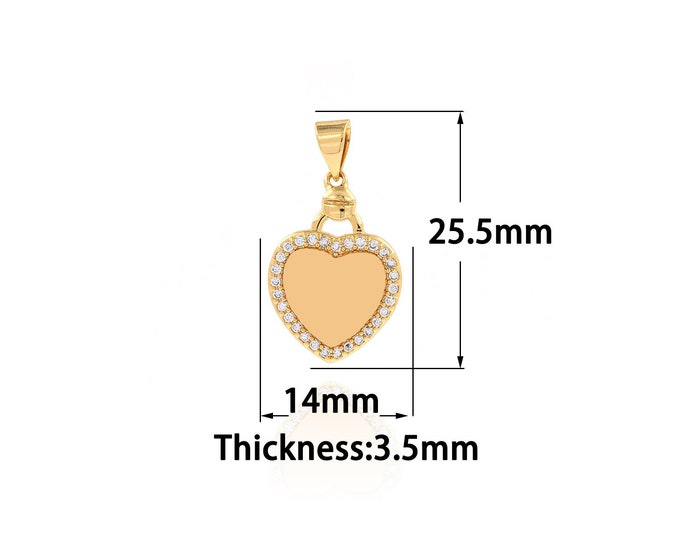 18K Gold Filled Heart Pendant,Gold Dainty Heart Charms,CZ Heart Charm Bracelet Necklace for DIY Jewelry Making Supply