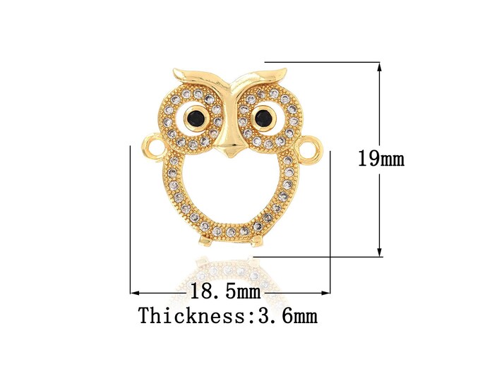 18K Gold Filled CZ Owl Connector,Gold Dainty Owl Connector,Owl Connector Bracelet Necklace for DIY Jewelry Making Supply