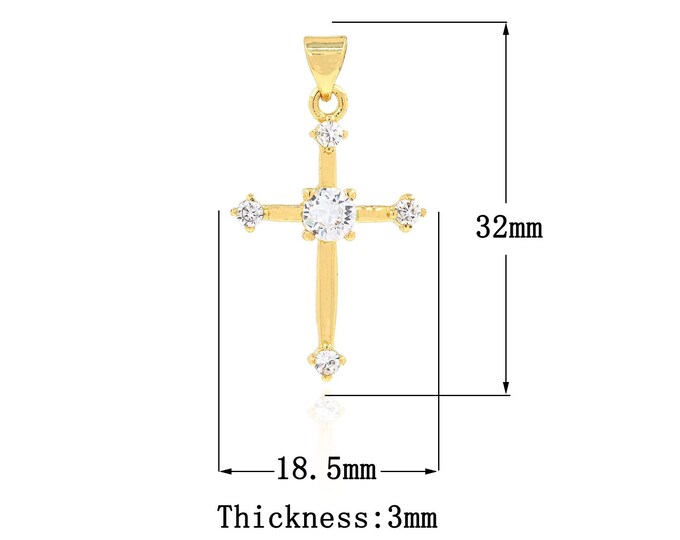18K Gold Filled CZ Cross Pendant,Gold Dainty Religion Charms,Christian Charm Bracelet Necklace for DIY Jewelry Making Supply