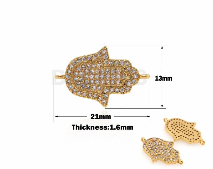 1PCS Micro-Pave Hamsa Hand Charm   Hamsa Connector Results DIY Production Suitable For Bracelets, Necklaces, Jewelry 13*21*1.6mm