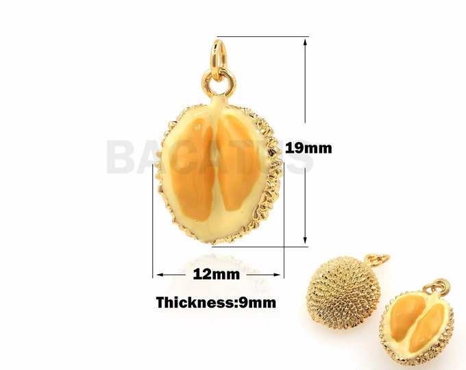 18K Gold Filled Durian Pendant, Durian Charm, Enamel Durian Necklace, Fruit Jewelry, Fruit Charm, Enamel Charm, 19x12x9mm