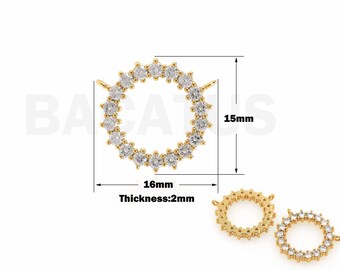 Ring Pendant, Micropavé CZ Hollow Necklace, Line Charm, Circle Necklace, 18K Gold Filled Ring Charm, DIY Jewelry Supplies, 15x16x2mm