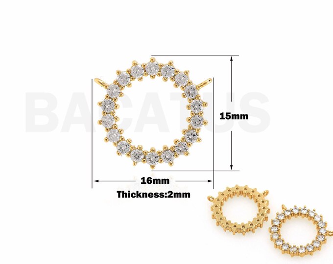 Ring Pendant, Micropavé CZ Hollow Necklace, Line Charm, Circle Necklace, 18K Gold Filled Ring Charm, DIY Jewelry Supplies, 15x16x2mm