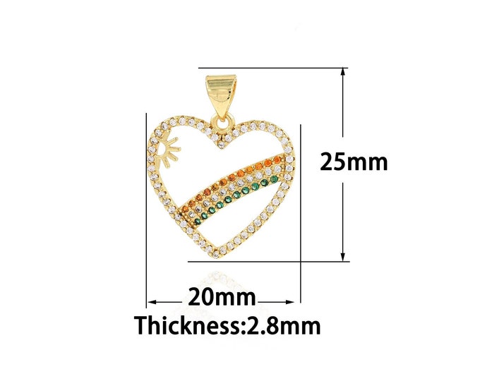 18K Gold Filled Heart Pendant,Gold Dainty Rainbow Charms,CZ Sun Charm Bracelet Necklace for DIY Jewelry Making Supply