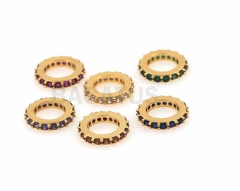 18K Gold Filled Spacer Beads, Micro-pavé CZ Large Hole Spacer Beads, Round Spacer Beads, Circle Spacer Beads 10x1.5mm