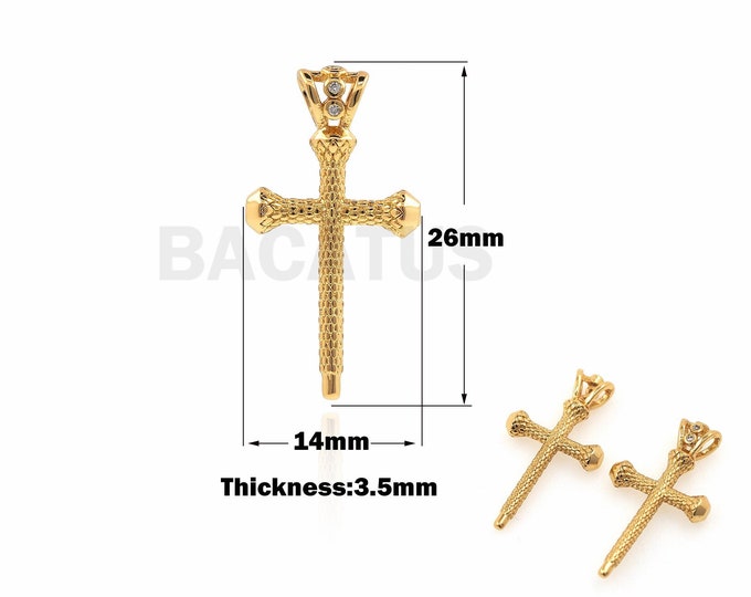 18K Gold Filled Cross Pendant, Scepter Charm, Scepter Pendant, Religious Charm, Religious Pendant, Christian Necklace, 26x14x3.5mm