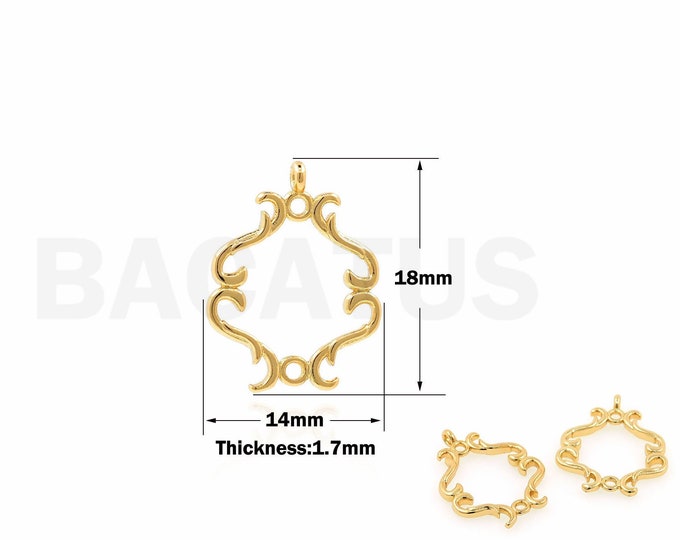 Filigree Pendant, 18K Gold Filled Hollow Necklace, Filigree Necklace, Flower Charm, Leaf Necklace, DIY Jewelry Supplies, 18x14x1.7mm