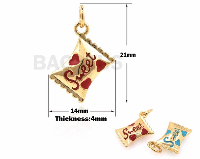 18K Gold Filled Enamel Candy Pendant, Candy Necklace, Sweet Pendant, Sweet Necklace, Sweet Candy Pendant, 21x14x4mm