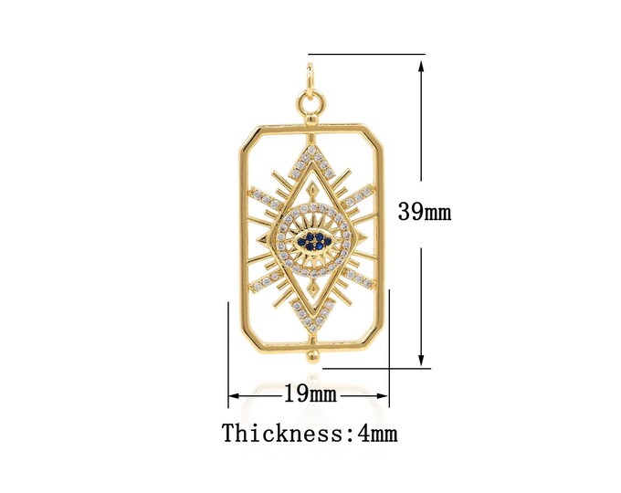 18K Gold Filled Square pendant,Gold  Dainty Eye Charms,CZ Devil Eye Charm Bracelet Necklace for DIY Jewelry Making Supply