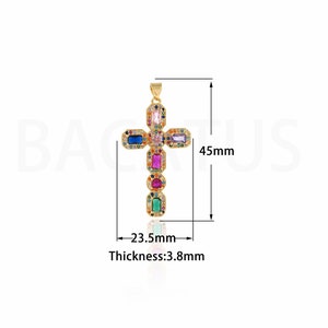 Micropavé CZ Christian Necklace, 18K Gold Filled Religious Charms, Christian Charms, Cross Pendant, DIY Jewelry Supplies, 45x23.5x3.8mm