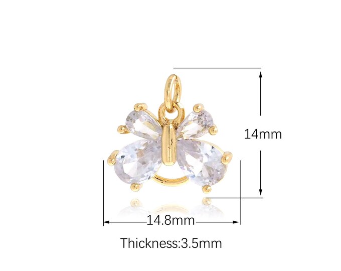 1PCS CZ Butterfly Pendant, Butterfly Necklace, Animal Charm, Gold Butterfly Pendant, Suitable For Jewelry Making Supplies 14x14.8x3.5mm