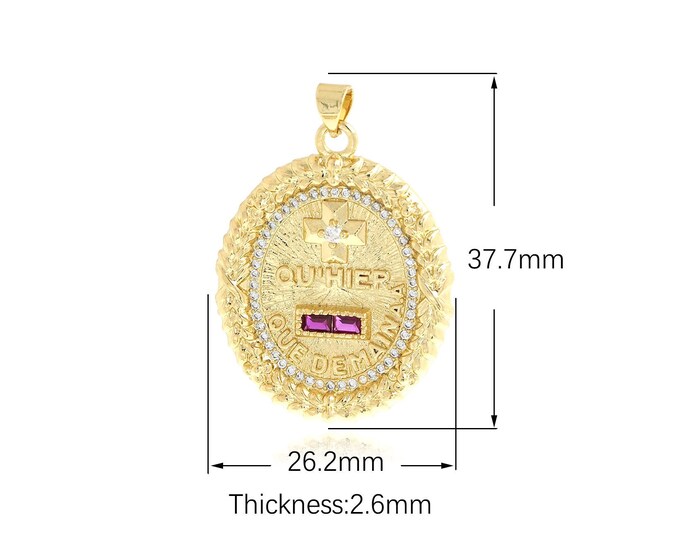 18K Gold Filled Crosss Pendant,Gold Christianity Charms,Oval Charm Bracelet Necklace for DIY Jewelry Making Supply,37.7x26.2x2.6mm