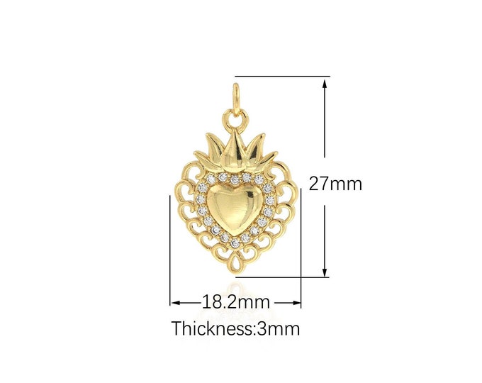 18K Gold Filled Love Pendant, Heart Pendant, Micropavé CZ Love Heart Charm, Dainty Charm, Gift For Her, DIY Jewelry Supplies, 27x18.2x3mm