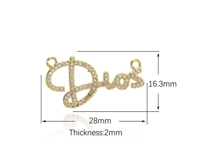 1PCS English Word Pendant Dios Necklace Dios Pendant Your Charm 18k Gold Filled English Writing Necklace Cubic Zirconia 28x16.3x2mm