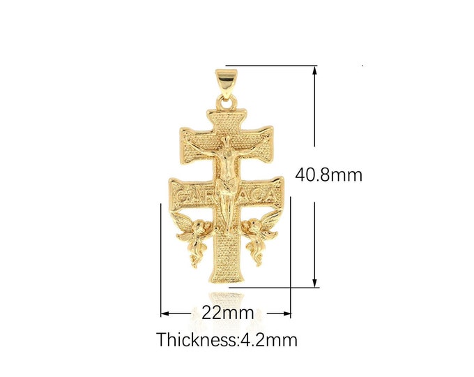 Cubic Zirconia Gold Filling, Cross Pendant Suitable For Necklace, Bracelet, Jewelry, Cross Charm, DIY Jewelry Making 40.8x22x4.2mm
