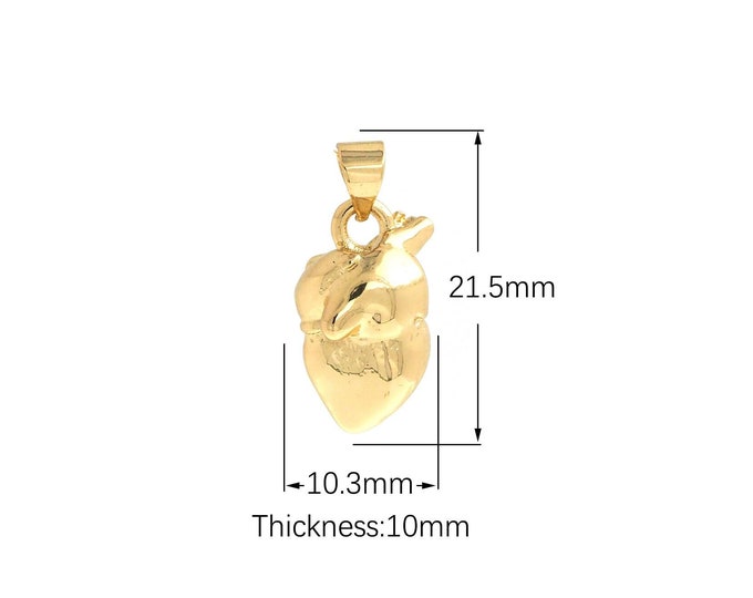 18K Gold Filled Organ Pendant, Heart Pendant,Micropavé CZ Organ Charm, Dainty Charm, Gift For Her, DIY Jewelry Supplies, 21.5x10.3x10mm