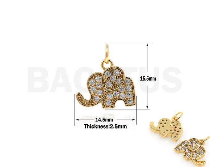 18K Gold Filled Elephant Pendant Micro-Pave Suitable for Bracelet Necklace Jewelry Making Animal Jewelry Elephant Bracelet 15.5x14.5x2.5mm