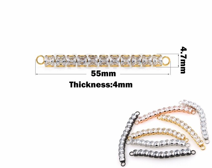 18K Gold Filled Square Crystal Tennis Bracelet, Micropavé CZ Bracelet Connector, Classic Tennis Bracelet, 4.7x55x4mm