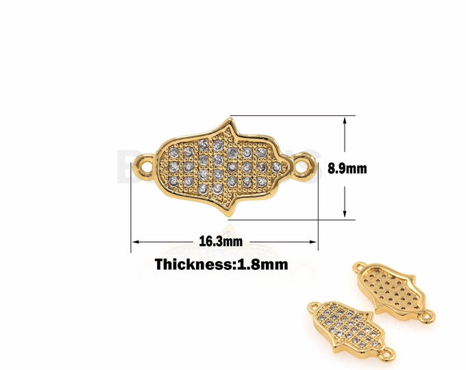 1PCS 18k Cube Zirconia Hamsa Bracelet/Necklace Connector Palm Charm CZ Paving Link DIY Jewelry Making Accessories 8.9*16.3*1.8mm