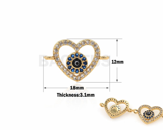 1PCS 18K Filled Gold Hollow Eye Connector, Heart Charm, Heart Link,Eye Charm,Eye Connector 12x18x3.1mm
