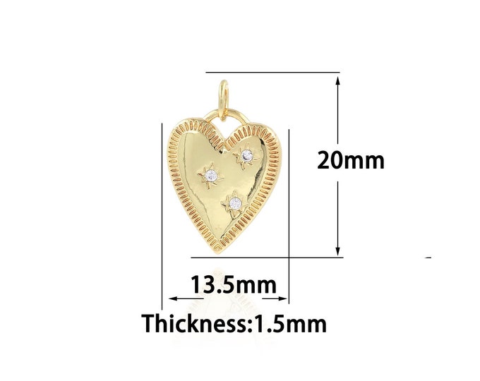 18K Gold Filled Heart Pendant,Gold Dainty Star Charms,CZ Heart Charm Bracelet Necklace for DIY Jewelry Making Supply