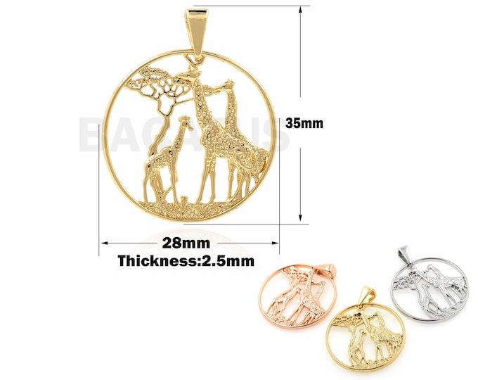 18K Gold Filled Giraffe Pendant, Giraffe Necklace, Enamel Charm, Animal Pendant, Giraffe Charm, DIY Jewelry Accessories, 35x28x2.5mm