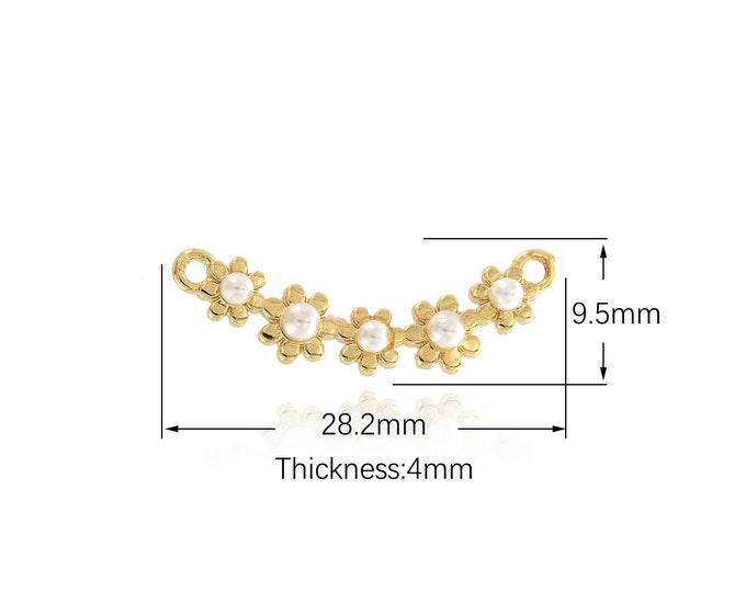 Curvy Charm, Micropavé CZ Bar Pendant, Flower Necklace, 18K Gold Filled Bar Charm, DIY Jewelry Supplies, 28.2x9.5x4mm